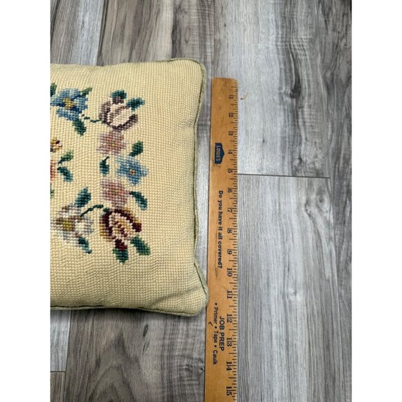 Vtg Wool Needlepoint Floral Throw Pillow Velvet  granny French country cottage - Picture 9 of 10